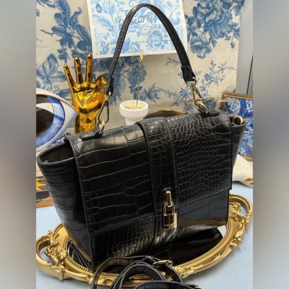 🆕 KURT GEIGER LONDON 🧿 NWOT Brixton Croc-Embossed Top Handle Flap Bag *SAMPLE* - Picture 13 of 16